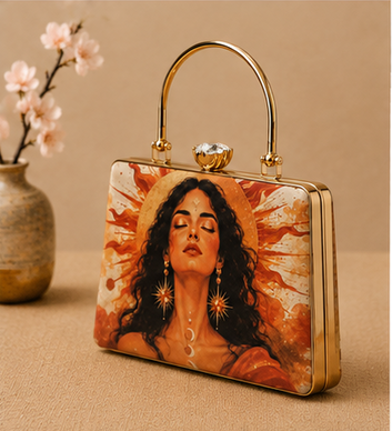 Sun Goddess Portrait Box Clutch – Artistic Luxury Designer Handbag