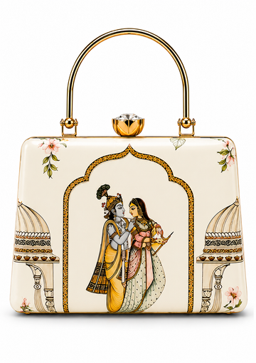 Krishna & Radha Traditional Art Box Clutch – Elegant Indian Designer Handbag