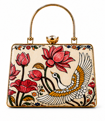 Lotus & Crane Art Box Clutch – Elegant Handcrafted Indian Designer Handbag