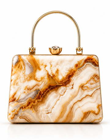 Marble-Inspired Gold Vein Box Clutch – Elegant Luxury Designer Handbag