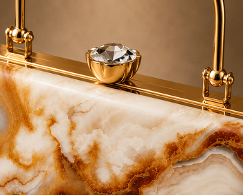 Marble-Inspired Gold Vein Box Clutch – Elegant Luxury Designer Handbag