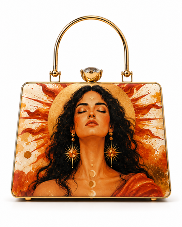 Sun Goddess Portrait Box Clutch – Artistic Luxury Designer Handbag