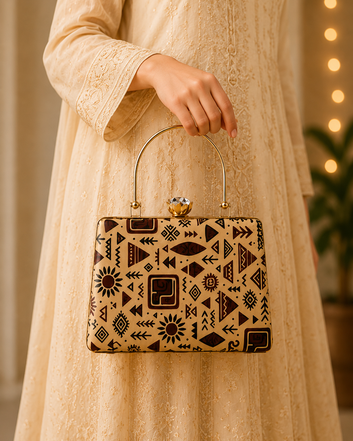 Tribal Geometric Printed Box Clutch – Handcrafted Ethnic Designer Handbag
